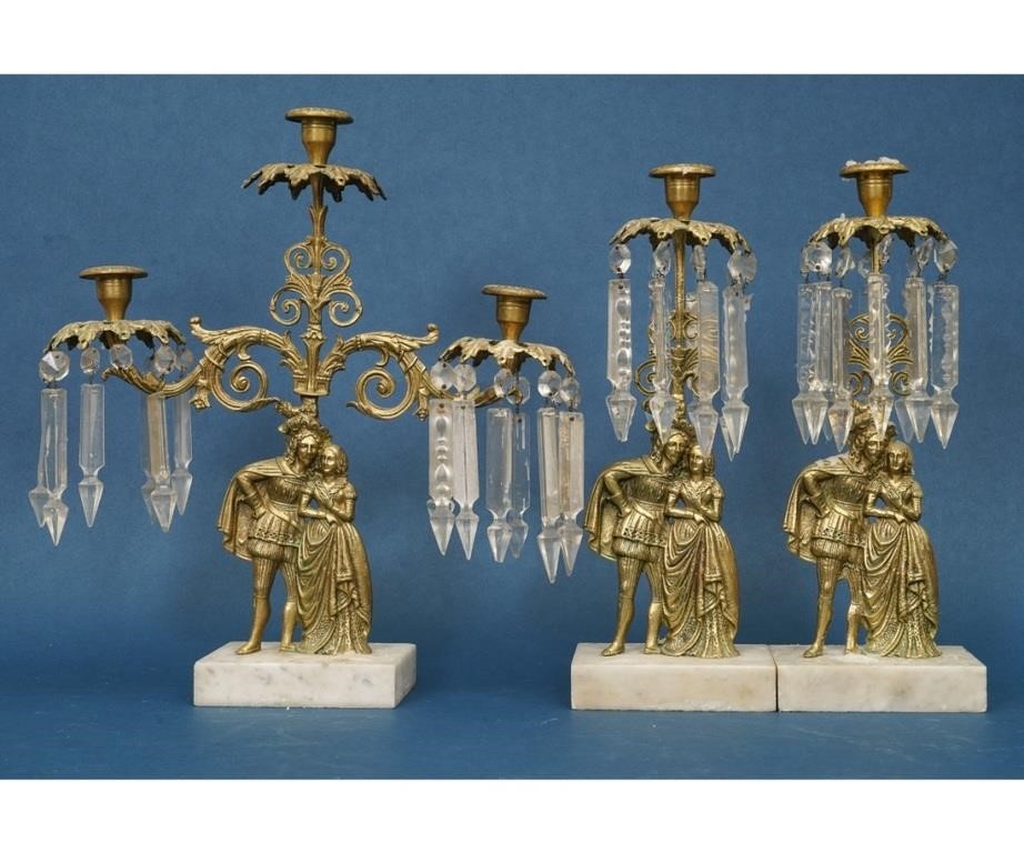 Three-piece gilt metal figural