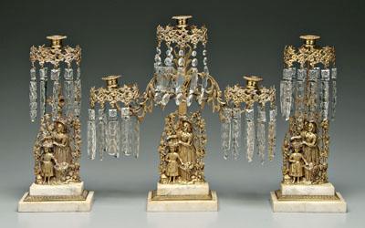 Three piece girandole set: brass