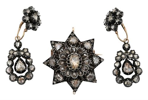 THREE PIECE GOLD AND DIAMOND SET,