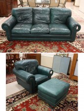 THREE-PIECE GREEN LEATHER SEAT