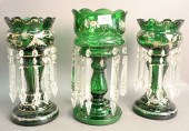 THREE PIECE GROUP OF GREEN GLA