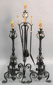 THREE PIECE IRON FIRE SET, TO
