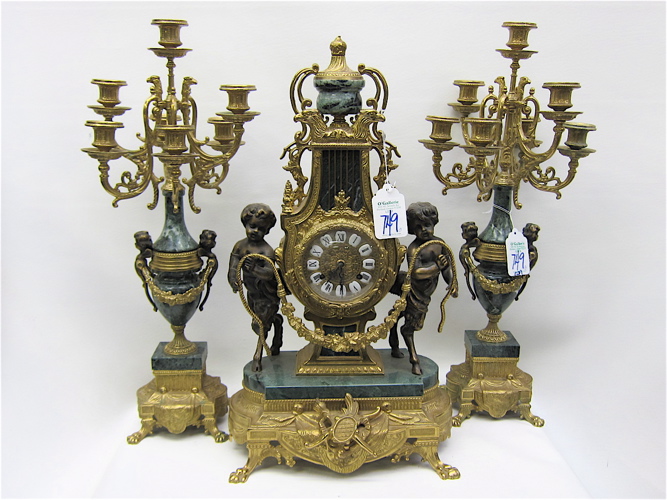 THREE PIECE ITALIAN GILT BRONZE &