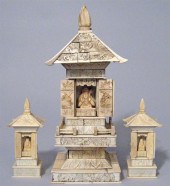 Three piece ivory shrines    e