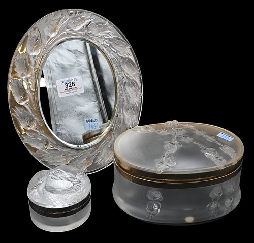 THREE PIECE LALIQUE GLASS