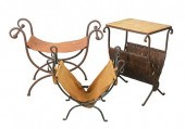 THREE PIECE LOT IRON AND LEATH