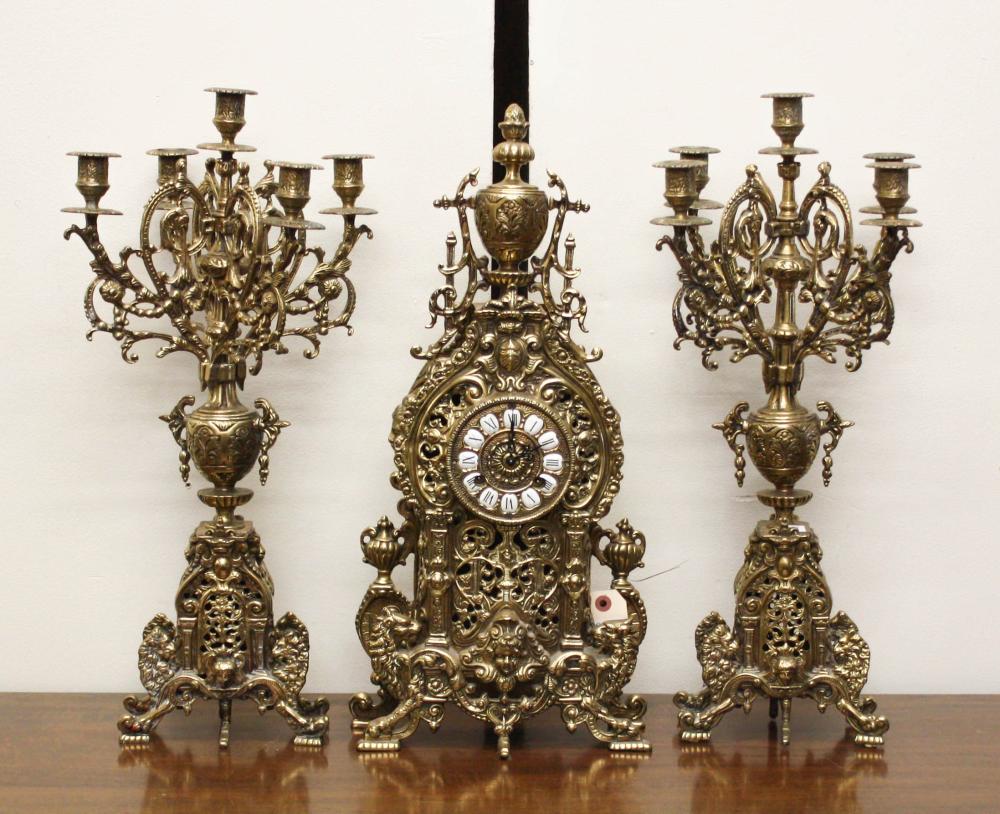 THREE-PIECE LOUIS XV STYLE CLOCK
