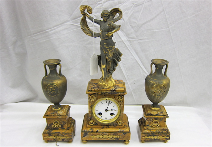 THREE-PIECE MARBLE AND GILDED METAL