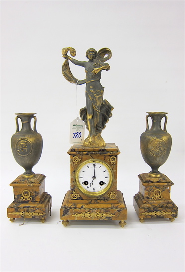 THREE-PIECE MARBLE AND GILDED METAL