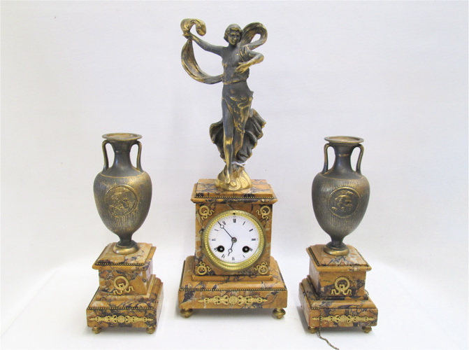 THREE-PIECE MARBLE AND GILT METAL