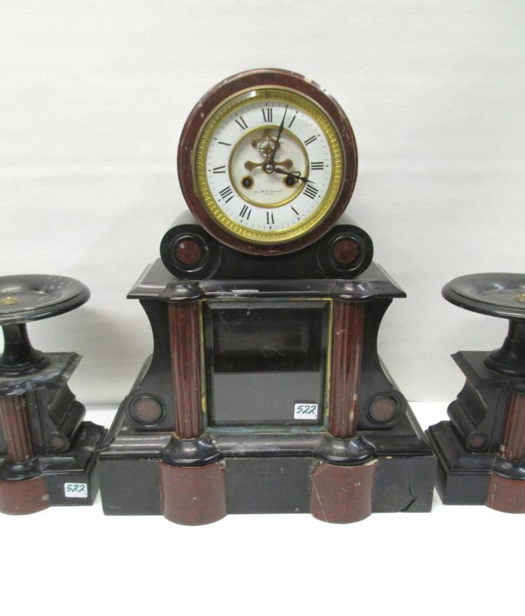 THREE-PIECE MARBLE CLOCK &