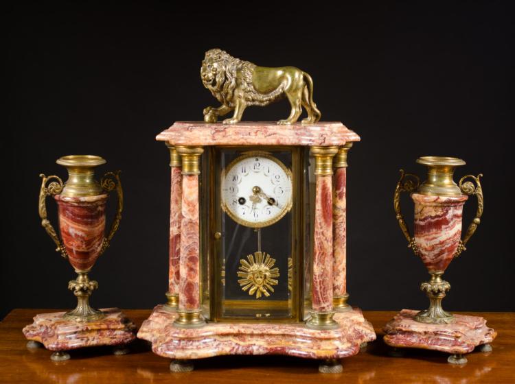 THREE-PIECE MARBLE CLOCK SET,