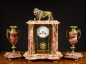 THREE-PIECE MARBLE CLOCK SET,