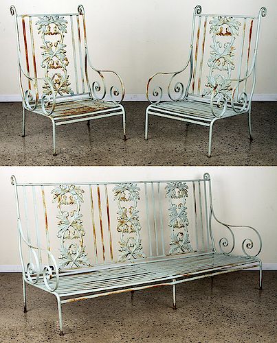 THREE PIECE PAINTED CAST IRON PATIO