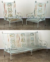 THREE PIECE PAINTED CAST IRON