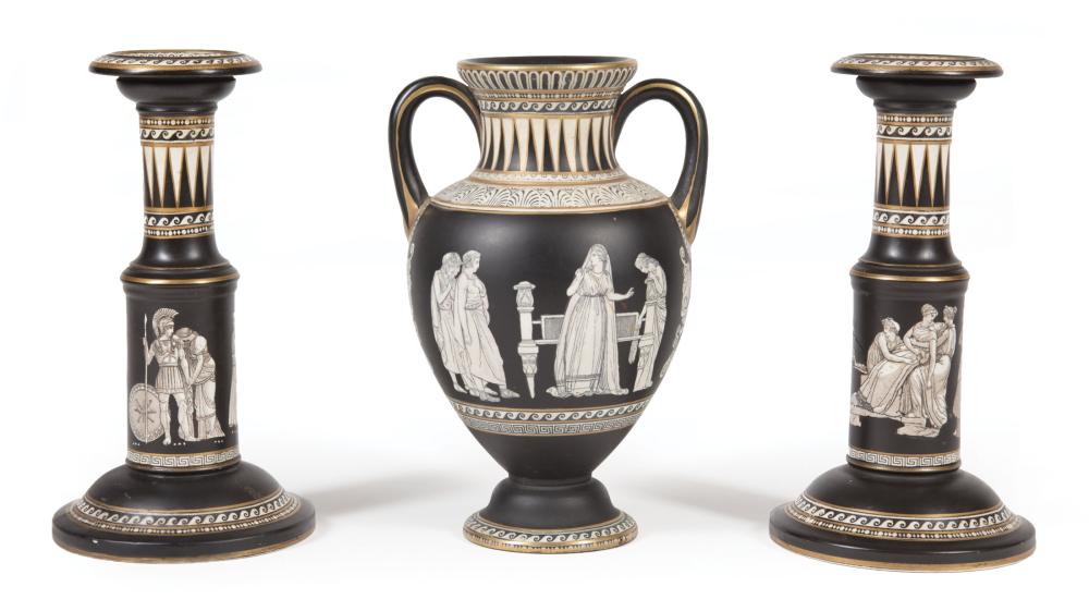 THREE-PIECE PRATTWARE POTTERY