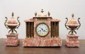 THREE-PIECE ROSE MARBLE CLOCK