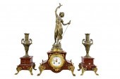 THREE PIECE ROUGE MARBLE CLOCK