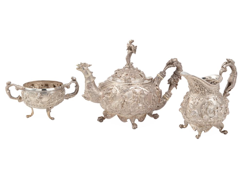 THREE-PIECE SIAMESE SILVER TEA
