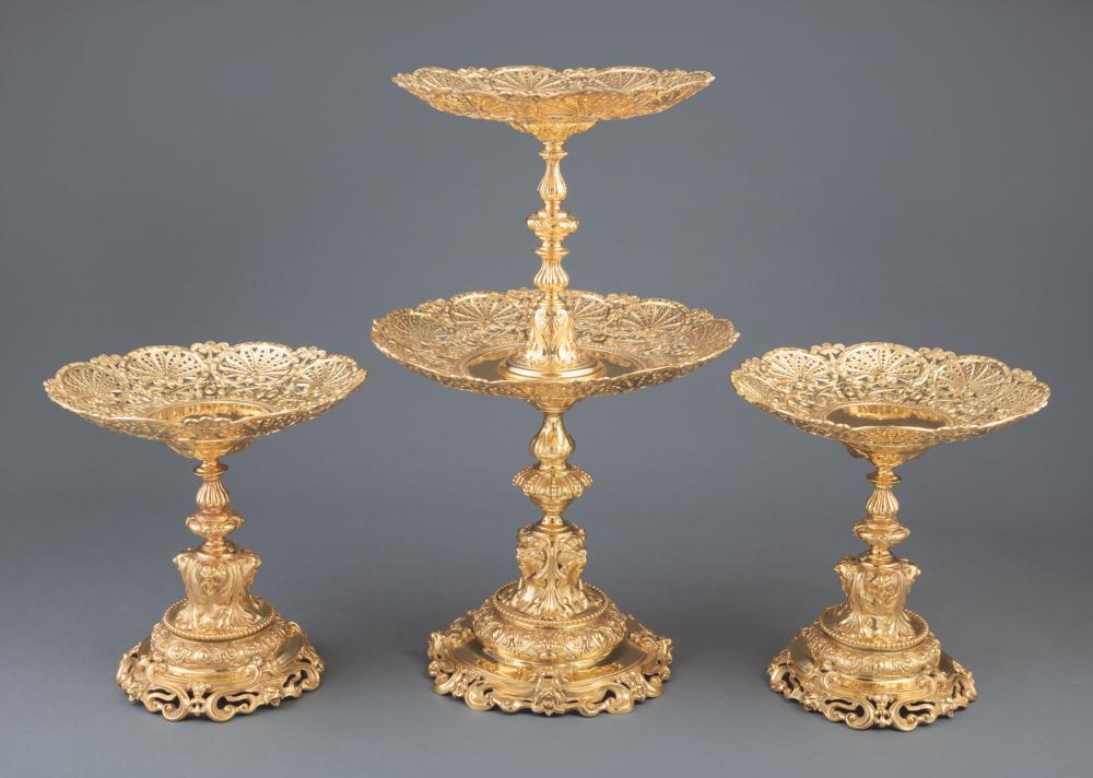 THREE-PIECE SILVER GILT TABLE