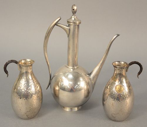 THREE-PIECE SILVER TEAPOT, HT. 8