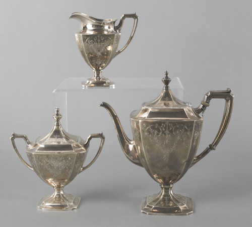 Three-piece sterling silver tea