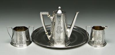 Three piece sterling tea service: