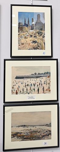 THREE PIECE WATERCOLOR GROUP BY