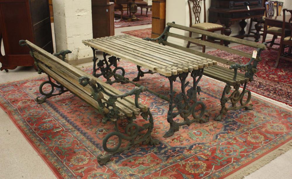 THREE-PIECE WOOD AND CAST IRON