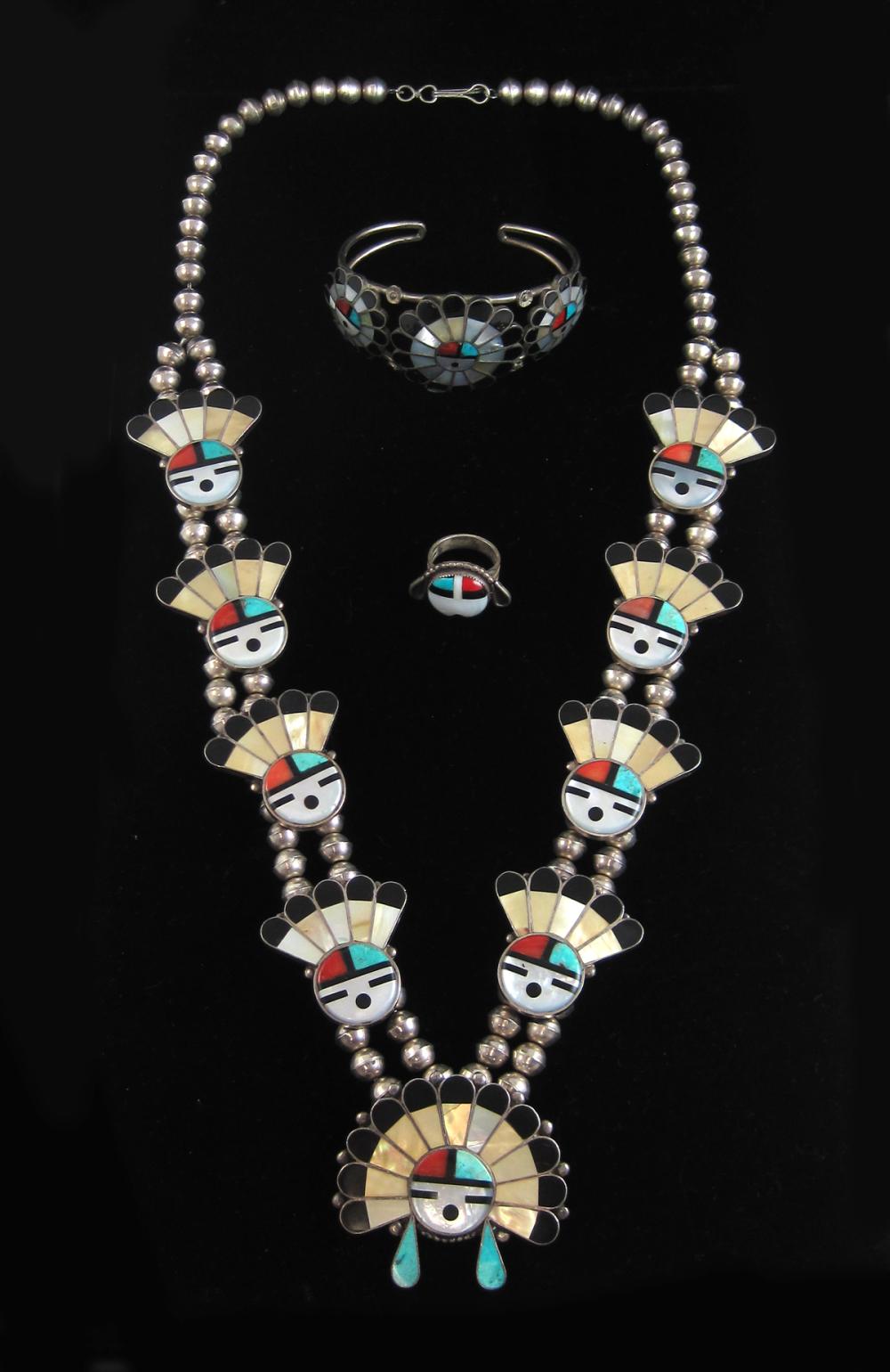THREE-PIECE ZUNI SUNFACE JEWELRY