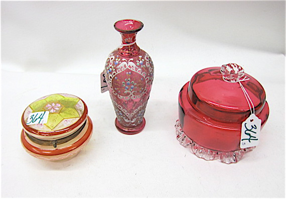 THREE PIECES ART GLASS: (1) hand