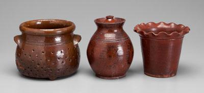 Three pieces brown-glazed