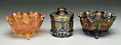 Three pieces carnival glass: cobalt