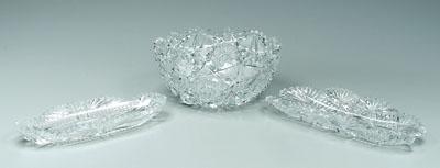 Three pieces cut glass: bowl with
