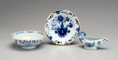 Three pieces Delft: plate with