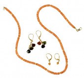 THREE PIECES GOLD GEMSTONE JEW