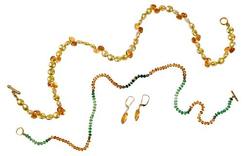 THREE PIECES GOLD, PEARL AND