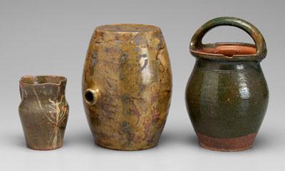 Three pieces green-glazed