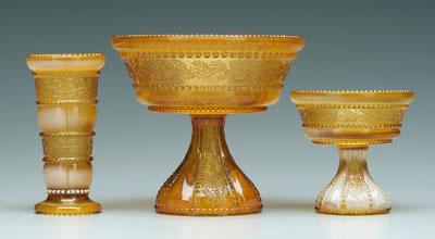 Three pieces holly amber glass: 7