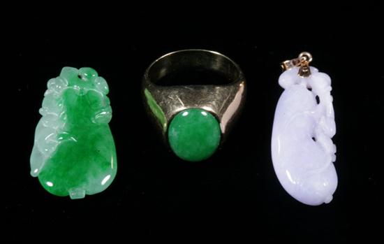 THREE PIECES JADEITE JEWELRY. 18K