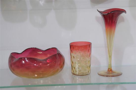 THREE PIECES OF AMBERINA GLASS. A