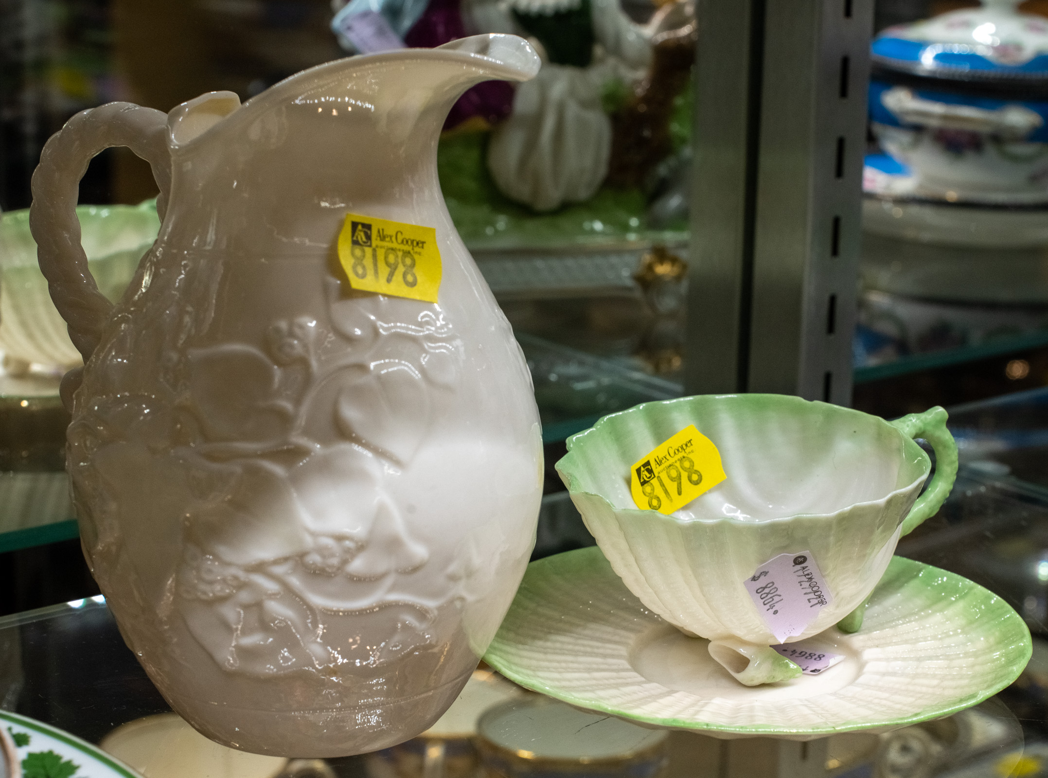 THREE PIECES OF BELLEEK Includes