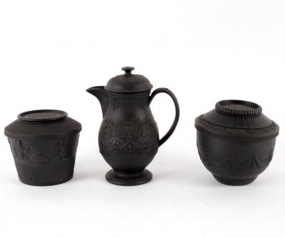 Three pieces of black basalt