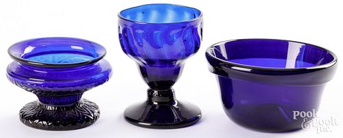 THREE PIECES OF BLOWN COBALT