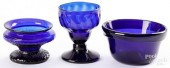 THREE PIECES OF BLOWN COBALT G