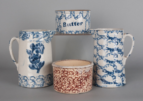 Three pieces of blue and white