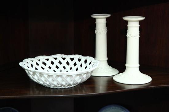 THREE PIECES OF CREAMWARE. Pair