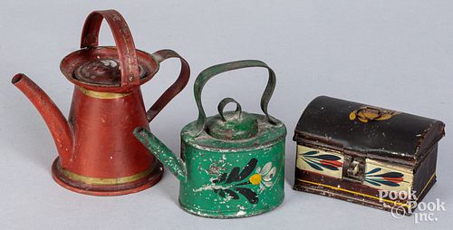 THREE PIECES OF MINIATURE TOLEWARE,
