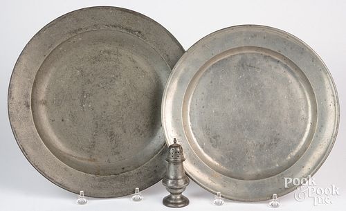 THREE PIECES OF PEWTER, TO