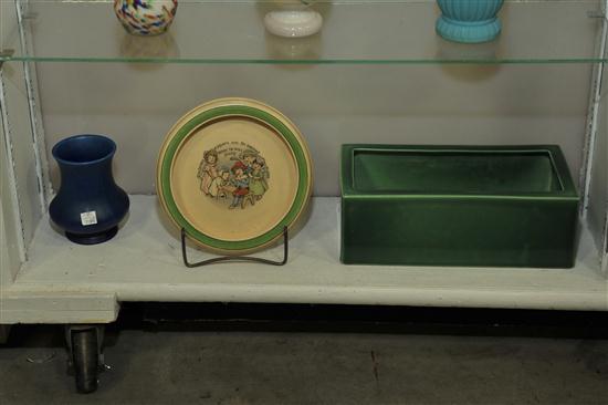 THREE PIECES OF POTTERY. A green